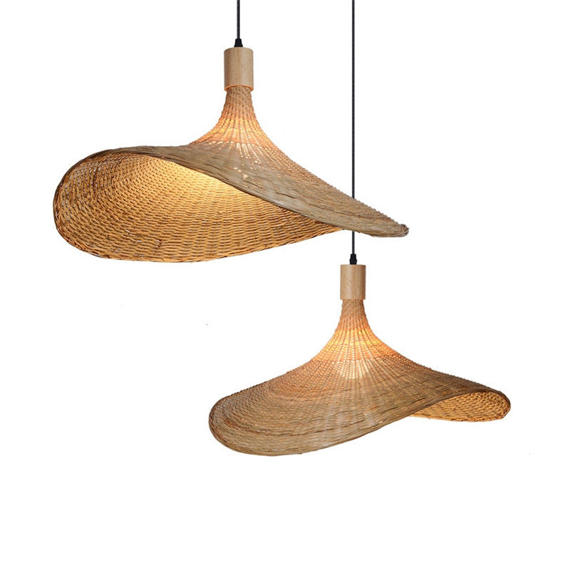 Two Moodly Wave bamboo pendant lights hanging at different heights