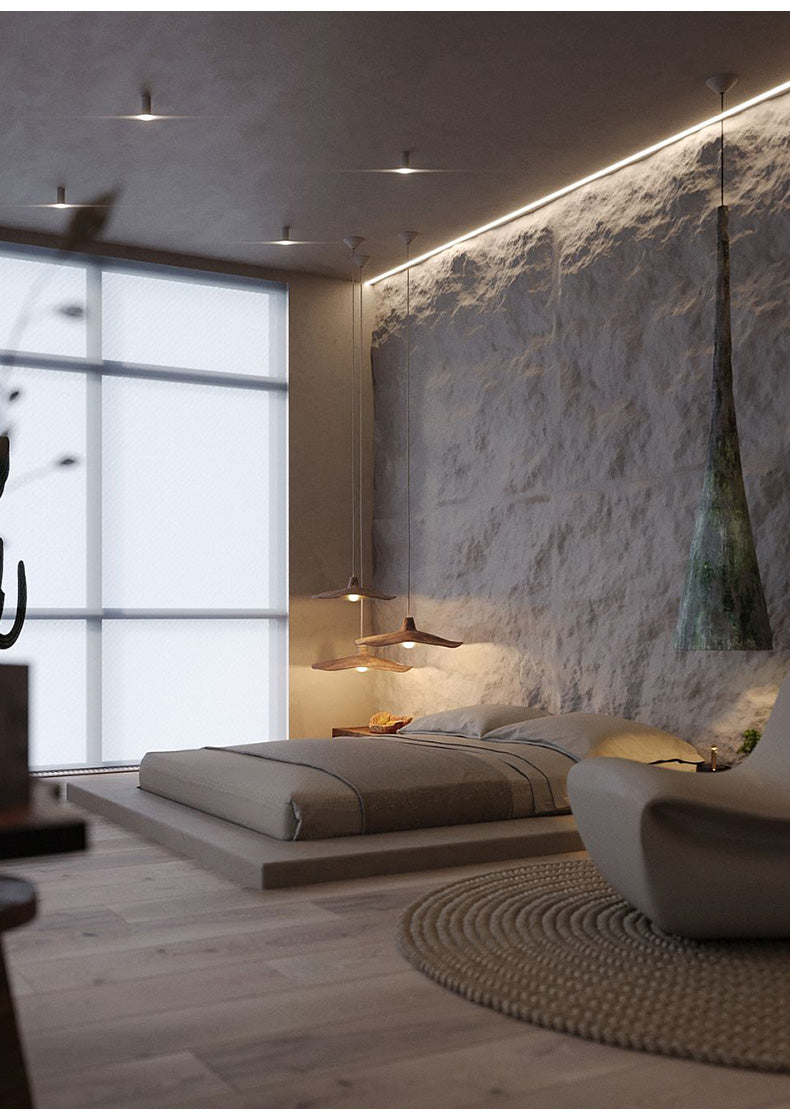 Moodly Dune pendant light in a wabi-sabi bedroom